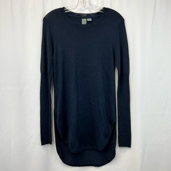 Quinn Womens Tunic Sweater Navy Long Sleeve Tight Knit High Low Size Small - Picture 1 of 11